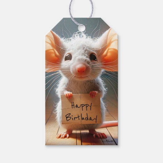 Birthday Mouse mit Pappschild Geschenkanhänger (Vorderseite)