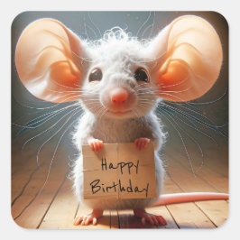 Birthday Mouse mit Pappschild Quadratischer Aufkleber