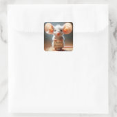 Birthday Mouse mit Pappschild Quadratischer Aufkleber (Tasche)