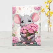 Birthday Mouse mit rosa Blume Karte (Gelbe Blume)