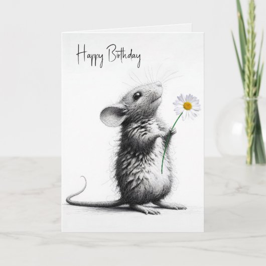 Birthday Mouse mit weißer Daisy Karte (Vorderseite)