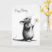 Birthday Mouse mit weißer Daisy Karte (Gelbe Blume)