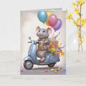 Birthday Mouse On a Scooter Karte (Gelbe Blume)