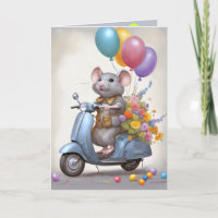 Birthday Mouse On a Scooter
