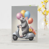 Birthday Mouse On a Scooter Karte (Gelbe Blume)