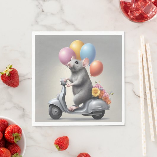 Birthday Mouse On a Scooter Serviette (Beispiel)