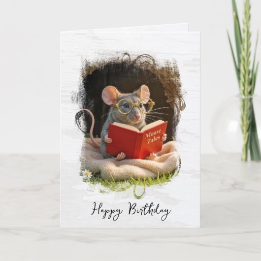 Birthday Mouse Reading a Book Karte (Vorderseite)