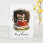 Birthday Mouse Reading a Book Karte (Gelbe Blume)