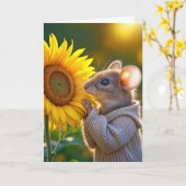 Birthday Mouse Riechen einer Sonnenblume Karte (Gelbe Blume)