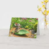 Birthday Mouse Rowing a Green Leaf Boot Karte (Gelbe Blume)
