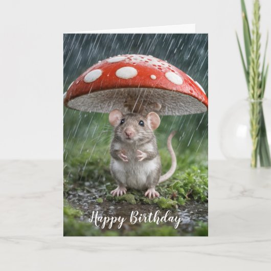 Birthday Mouse Under a Toadstool Karte (Vorderseite)
