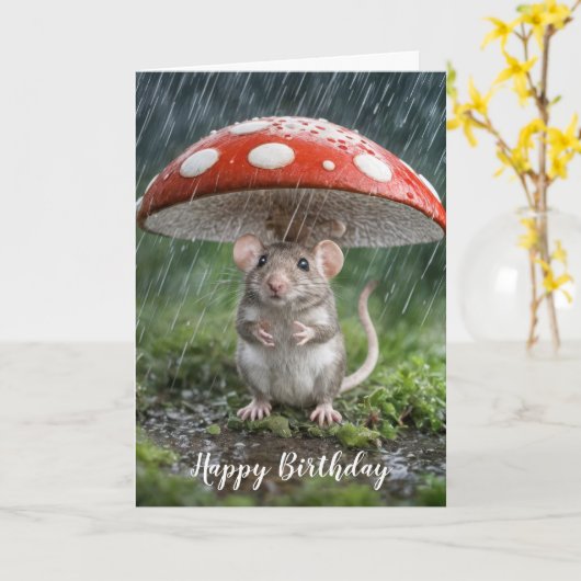 Birthday Mouse Under a Toadstool Karte (Gelbe Blume)