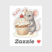Birthday Mouse with Cupcake | Personalized  Aufkleber (Blatt)