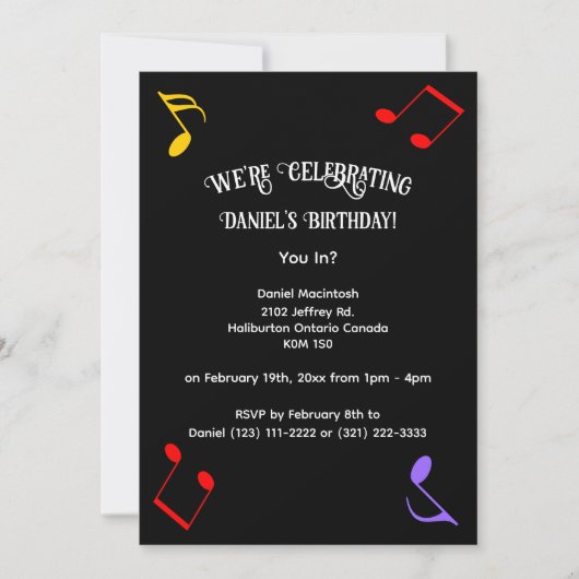 Birthday Music Notes Invitation Einladung (Vorderseite)