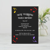 Birthday Music Notes Invitation Einladung (Stehend Vorderseite)