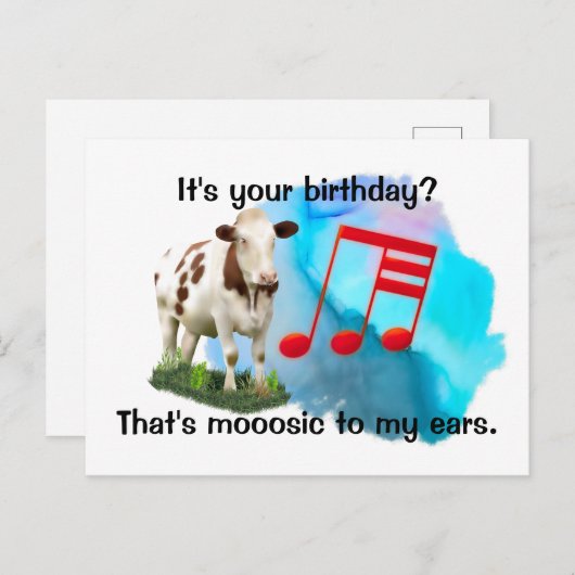 Birthday Musical Cow Postkarte (Vorne/Hinten)