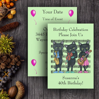 Birthday Musiker Black Cats Sheet Music Green Einladung