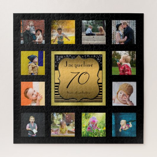 Birthday Name Year Foto Schwarzes Gold Puzzle (Vertikal)