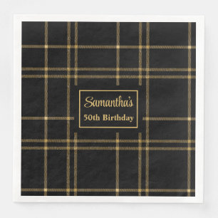 Birthday Napkins Elegante Black Gold Monogram Serviette