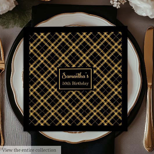 Birthday Napkins Luxe Black Gold Individuelle Name Serviette