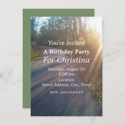 Birthday Nature Path Through Woods Shinting Sun Ra Einladung (Vorne/Hinten)