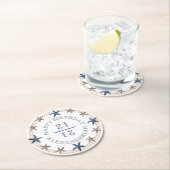 Birthday Nauavy Blue White Tan Starfish Runder Pappuntersetzer (Vor Ort)