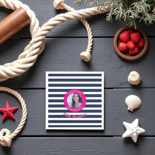 Birthday Nautic Foto Napkins Pink Serviette