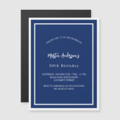 Birthday navin blau weiße minimalistische Luxus Magneteinladung (Vorne/Hinten)