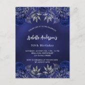 Birthday navin blauen Blumen elegant Einladungspostkarte (Vorderseite)