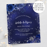 Birthday navin blauen Blumen Silber Einladung Flyer<br><div class="desc">Bitte beachten Sie, dass diese Einladung auf Flyer Papier und sehr dünn ist. Umschläge sind nicht enthalten. Für dickere Einladungen (gleiche Gestaltung) besuchen Sie bitte unseren Shop. Marineblau, mit Imitaten verziert, silberner Glitzer, Glitzern und blauen Blumen. Die blaue Farbe ist ungleichmäßig. Personalisieren und fügen Sie einen Namen und Party-Details hinzu....</div>