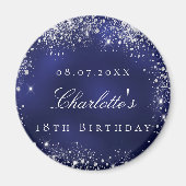 Birthday navin blue silber Glitzer name Magnet (Vorne)