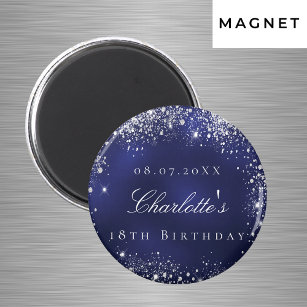 Birthday navin blue silber Glitzer name Magnet