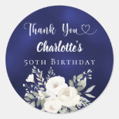 Birthday navin blue white Blume Danke Runder Aufkleber (Vorderseite)
