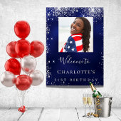 Birthday navvin blue silber Glitzer Foto Empfang Poster