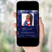 Birthday navvin blue silber Glitzer Foto Empfang Poster