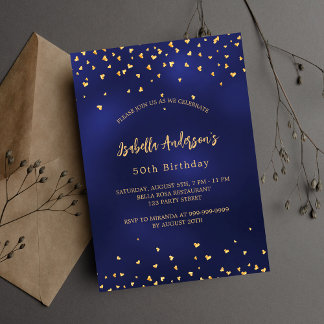 Birthday navy blauen goldenen Herzen elegant Drehb Einladungspostkarte