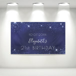 Birthday navy blue glitter dust monogram<br><div class="desc">For a girly and glamorous 21st (or any age) birthday party. A navy blue background with elegant faux glitter dust. The blue color is uneven. Personalize and add a name, date and age 21. White letters. The name is written with a modern hand lettered style script with swashes. To keep...</div>