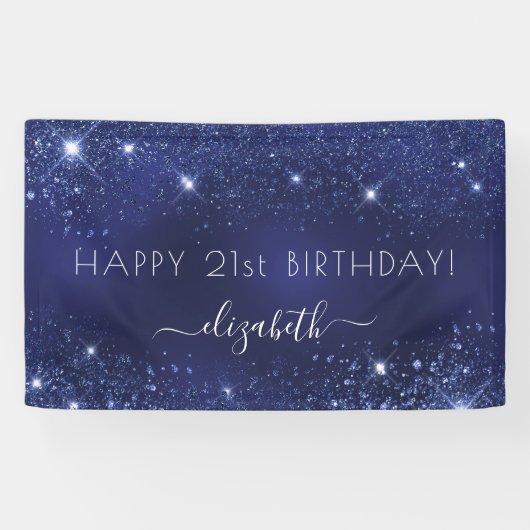 Birthday navy blue glitter dust monogram banner (Horizontal)