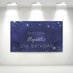 Birthday navy blue glitter dust monogram banner<br><div class="desc">For a girly and glamorous 21st (or any age) birthday party. A navy blue background with elegant faux glitter dust. The blue color is uneven. Personalize and add a name, date and age 21. White letters. The name is written with a modern hand lettered style script with swashes. To keep...</div>