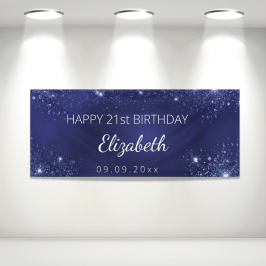Birthday navy blue glitter dust monogram banner