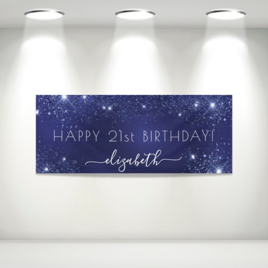 Birthday navy blue glitter dust monogram banner