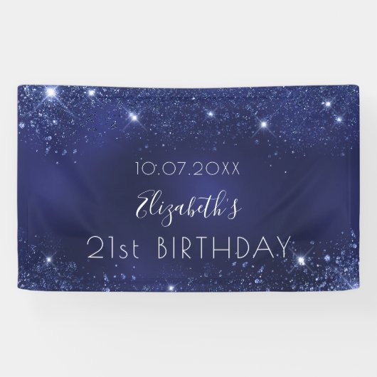 Birthday navy blue glitter dust monogram banner (Horizontal)