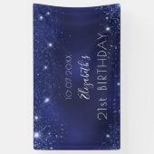 Birthday navy blue glitter dust monogram banner (Vertikal)