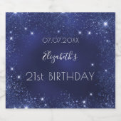 Birthday navy blue glitter dust monogram schaumweinetikett (Einzelnes Label)