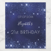 Birthday navy blue glitter dust monogram weinetikett (Einzelnes Label)