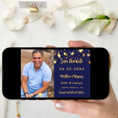 Birthday navy blue gold photo save the date