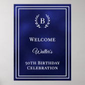 Birthday navy blue monogrammed elegant welcome poster (Vorne)