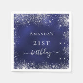 Birthday navy blue silver glitter dust monogram serviette (Vorderseite)