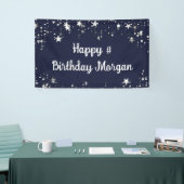 Birthday Navy Blue Stars Script Personalisiert Banner (Messeveranstaltung)