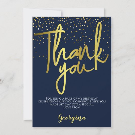 Birthday Navy Gold Typografie Dankeskarte (Vorderseite)